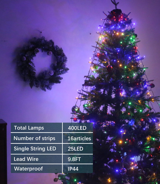 Cascading Twinkle Lights for Christmas Tree,400 LED Christmas Tree Lights with 8 Lights Modes & Remote,6.6FT x 16 String Lights with Timer for Indoor Party Xmas Decorations(Multi-Colored)