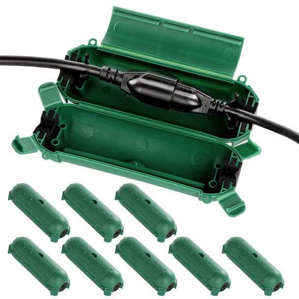 [9 Pack] Outdoor Extension Cord Safety Cover, IP44 Waterproof Connection Protector, Weatherproof Electrical Box for Outdoor Plug, Outlet, Holiday Light, Halloween and Christmas Decorations, Green