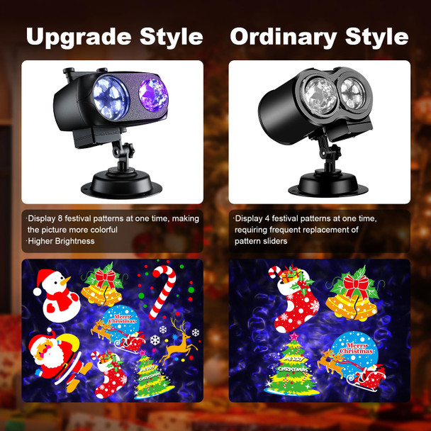 d Brighter Christmas Decorations Projector Lights Outdoor, Display 8 Patterns at A Time (3D Ocean Wave & Patterns), 8 Themes Holiday Projector Christmas House Decoration Light Show