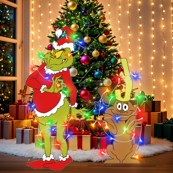 Christmas Decorations Indoor Christmas Tree Decor - 2pcs Lighted Green Gnome Christmas Yard Signs Welcome Signs with LED String Lights Back Braces for Yard Garden Lawn Christmas Outdoor Decor