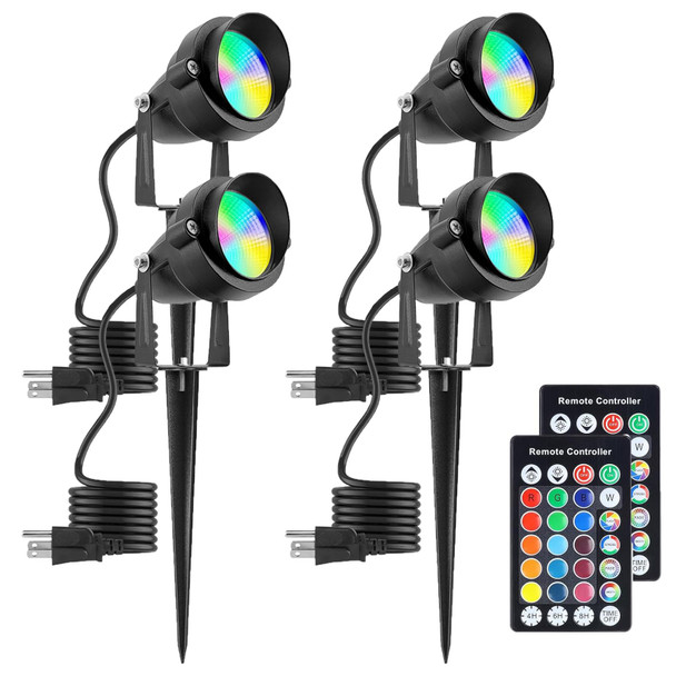 Christmas Spotlight Outdoor 15W with RF Remote 110V COB LED Spot Lights Outdoor RGB Color Changing Landscape Lights for Yard Tree Path Garden Decor(4 Pack)