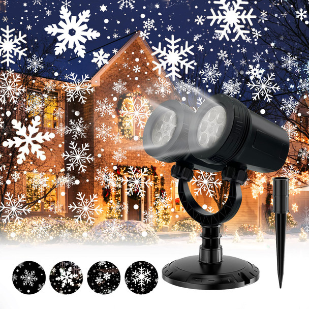 Gen Christmas Projector Lights Outdoor, Snowflake Projector Lights with Double Head, LED Snowfall Show Projector, Waterproof Landscape Decor for Halloween Christmas Party Holiday