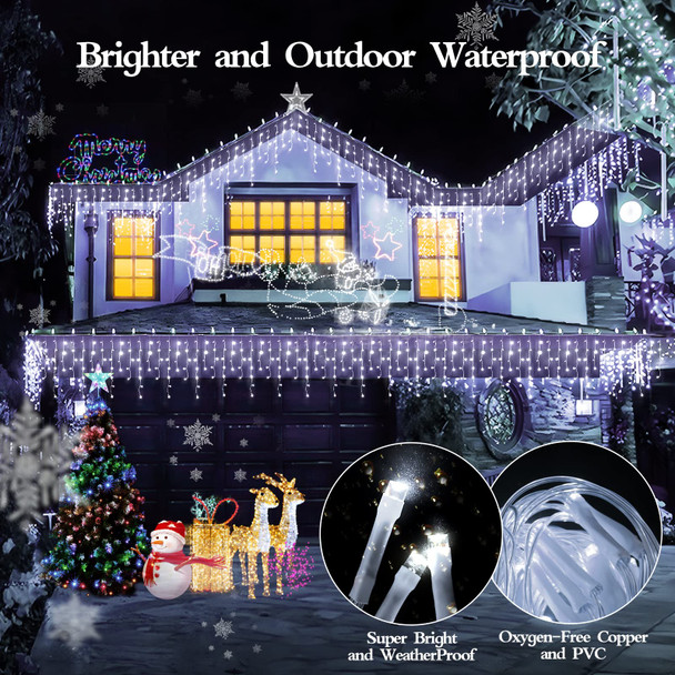 1600 LED 164FT Outdoor Christmas Lights Plug in 8 Modes with Timer Dimmable Christmas Decorations Waterproof Indoor Curtain String Lights for Roof Porch Garden Holiday Wedding Party Decor Cool White