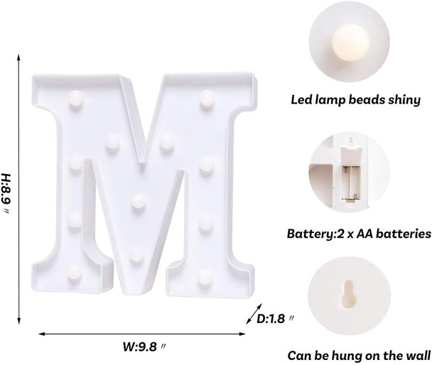 Foaky LED Letter Lights Sign Marquee Light Up Letters Sign for Night Light Wedding/Birthday Party Battery Powered Christmas Lamp Home Bar Decoration(M Sign)