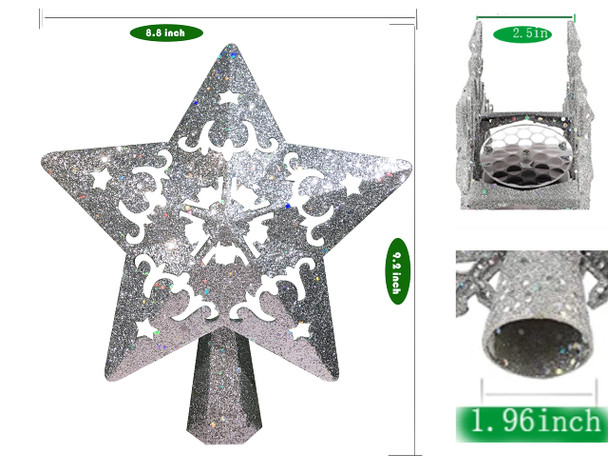 Christmas Tree Topper with 3D Santa Bells Star Projector,fohuas LED Rotating Santa Claus Xmas Tree Light lamp,Glitter Sparkling Silver Snow Tree-top Romantic Decoration Ornament (Silver Star-Santa)