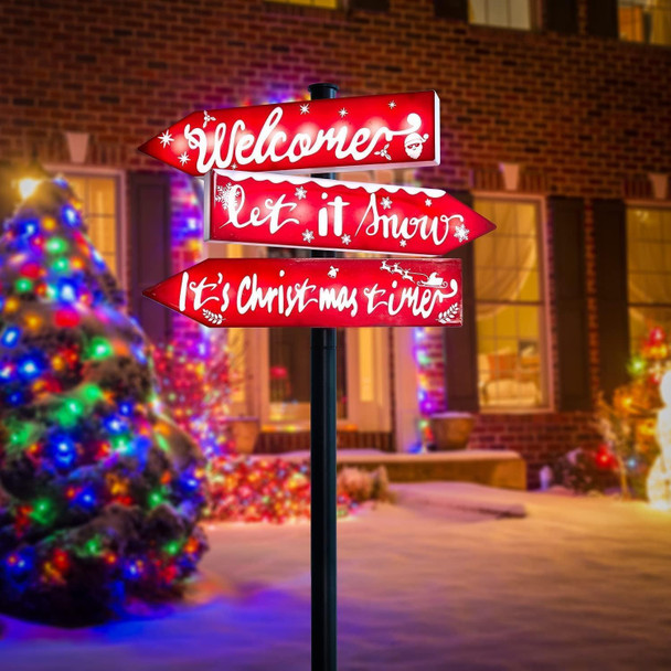 Solar Christmas Decoration Sign Lights, Waterproof Large Xmas Yard Stake Lights with 24 LED Lights Christmas Time Pathway Lights Decoration for Patio Garden Lawn Home Front Door