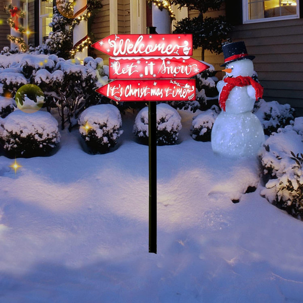 Solar Christmas Decoration Sign Lights, Waterproof Large Xmas Yard Stake Lights with 24 LED Lights Christmas Time Pathway Lights Decoration for Patio Garden Lawn Home Front Door