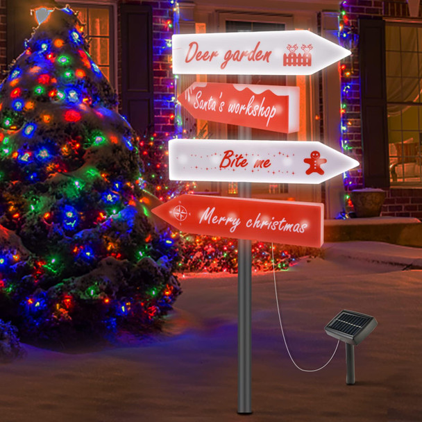 Christmas Solar Stake Lights Outdoor - Christmas Decoration Solar Sign Lights - Xmas Pathway Lights for Holiday Garden, Lawn, Patio, Snowfield Deco