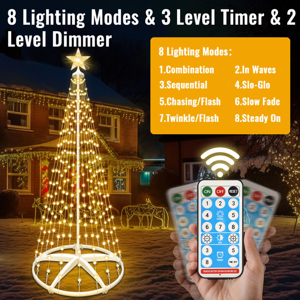Forlivese LED Christmas Cone Tree Light Outdoor, 6ft 250 LEDs Solar Christmas Tree Light Show, Christmas Lights Indoor with 8 Flash Modes for Porch Yard Patio Xmas Holiday Decor