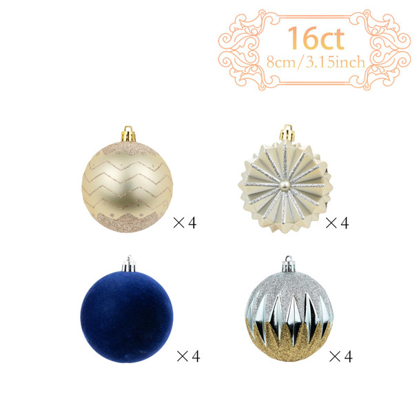 16ct 80mm/3.15" Christmas Ball Ornaments - Shatterproof Balls Ornaments for Christmas Tree, Hanging Balls for Xmas Tree Holiday Wedding Party Home Decor (Navy Blue)