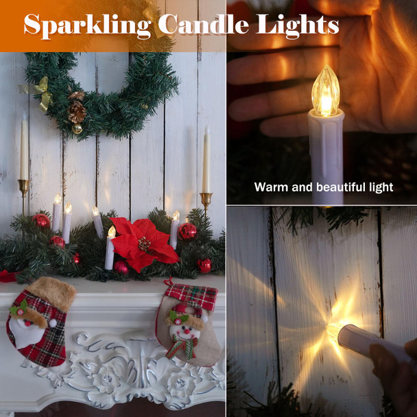 30 pcs Christmas Tree Candles with Clips, 4''Taper Candle Stick with Remote Timer and dimmable, Waterproof White Flameless Mini Window Candle Battery Operated for Trees Wreath