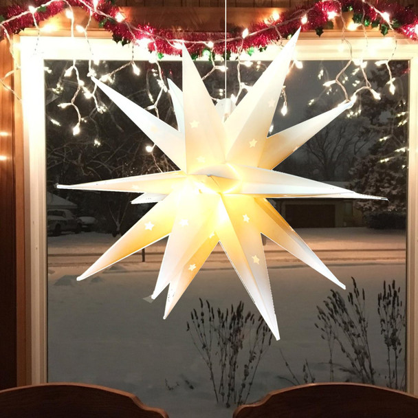 FUCHSUN 18" LED Moravian Star Light, Outdoor Hanging Stars Lights 3D Christmas Tree Topper Star for Ceiling Balcony Xmas Party Porch Room Wedding Ballroom Holiday Decoration, Battery Powered & Timer