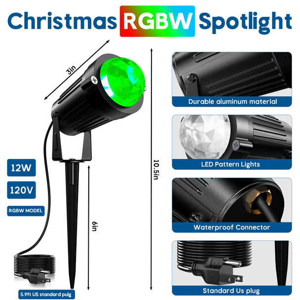 Christmas Halloween Spotlight Outdoor, 12W RGBW LED Spot Lights with 16 Color Changing for Yard Garden Decor, IP65 Waterproof 120V Plug in Landscape Lighting with Remote, 4 Pack