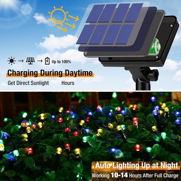 FULLBELL Solar String Lights for Outside, Solar Christmas Lights 200 LED Extra-Long 66FT 8 Modes, Waterproof Outdoor Solar Fairy Lights for Garden Patio Party Tree Christmas Decorations.