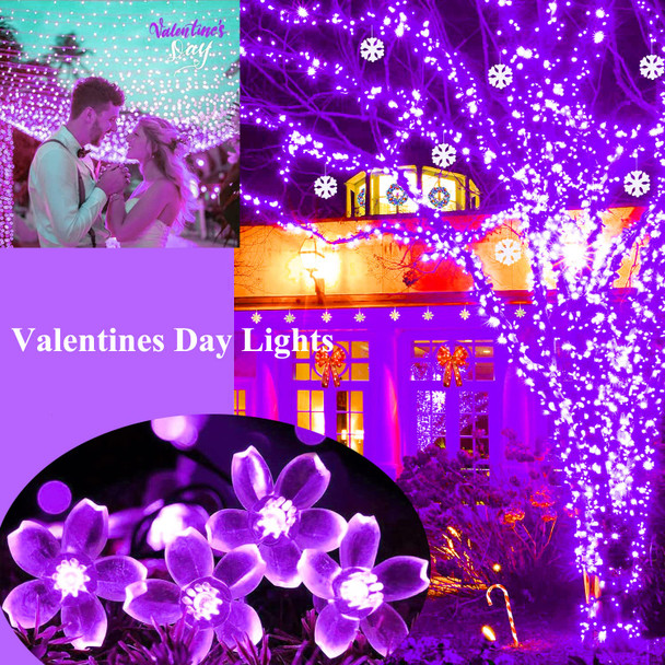 FULLBELL String Lights, Purple Lights Room Decor Flower String Lights 33 Feet 100LED 8 Modes Wedding Party Indoor Outdoor Flower Lights LED Lights for Bedroom Birthday Decorations (Purple)