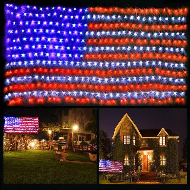 FUNIAO American Flag Lights, 420 LED USA Flag Net Lights, Outdoor Waterproof Patriotic Lights Hanging Ornaments for Memorial Day, 4th of July, Flag Day, Presidential Election, Christmas