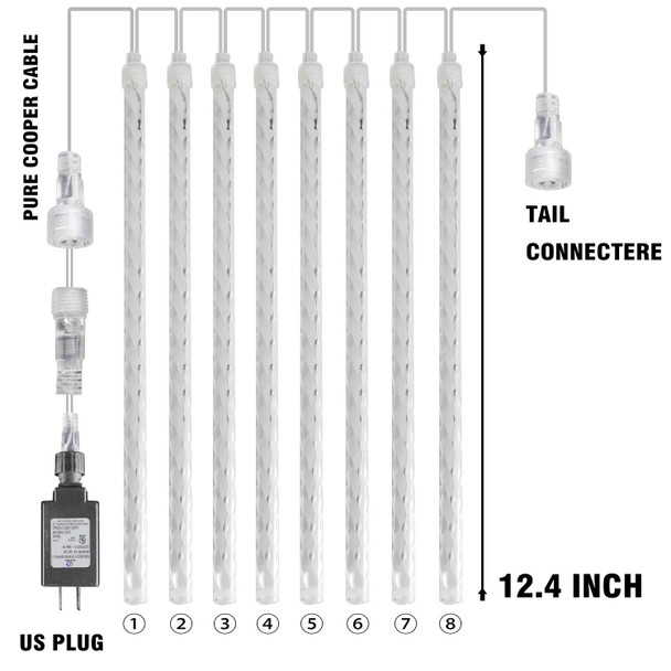 FUNPENY Meteor Shower Rain Lights, 288 LED Christmas Lights Icicle Snow Falling Halloween Lights Outdoor Raindrop Lights, 30cm 8 Tubes Xmas Tree Holiday Christmas Halloween Decoration, Blue