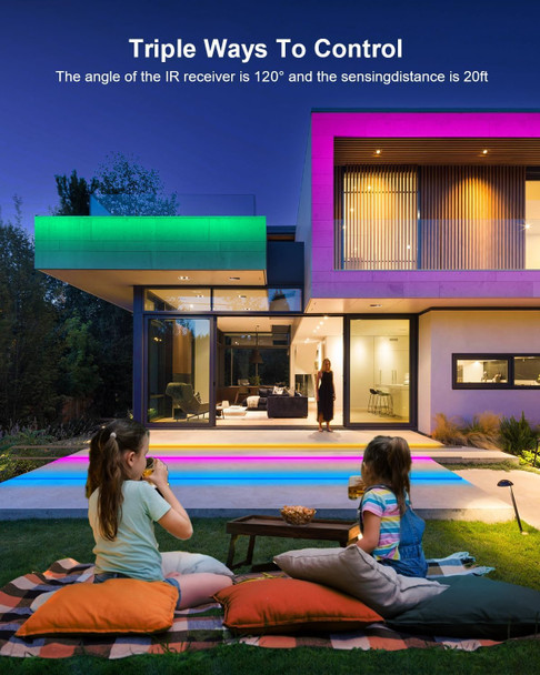 Fussion Outdoor LED Strip Lights Waterproof 65.6ft, IP68 LED Light Strips with Remote, RGB Color Changing Christmas House Rope Lighting for Outside