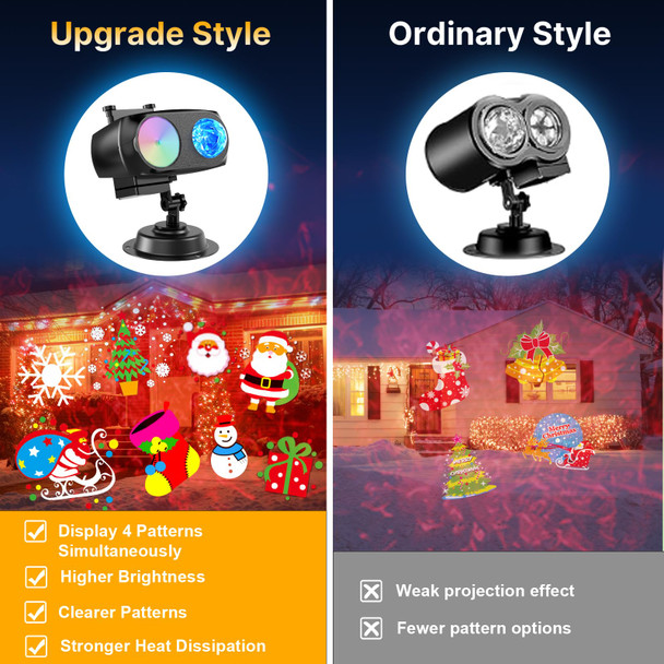 8-Pattern Christmas Projector Lights Outdoor 2-in-1, Holiday Projector Lights Outdoor 26 Effects (Projection Card + 3D Ocean Wave) with Timer, Christmas Decorations Lighting for Outside Party Decor