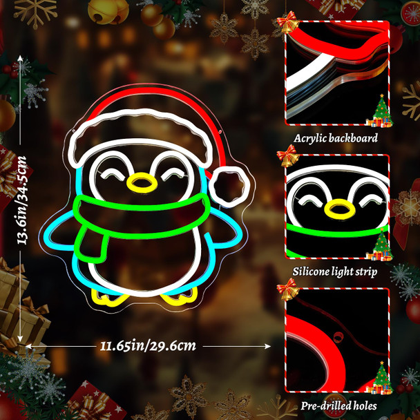 Christmas Neon Signs for Wall Decor Penguin Neon Sign Christmas Neon Lights Dimmable Christmas Led Signs for Bedroom Wall Party Birthday Christmas Decor Presents Penguin Decor