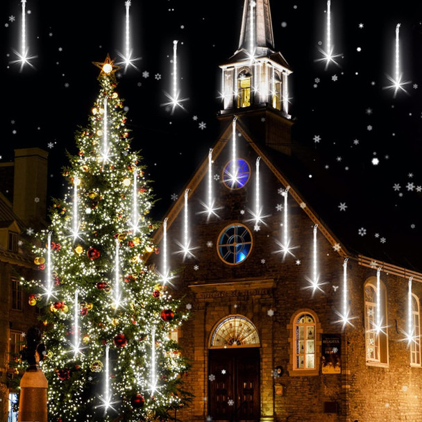 Christmas Lights Meteor Shower Rain Light Falling Rain Lights with 16 Tubes 384 LEDs Waterproof Icicle Snow Fall String Lights for Party Tree Home Patio Outdoor Decoration(16 Tubes,White)