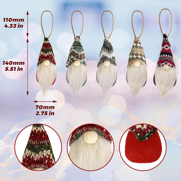 Christmas Gnomes Ornaments, 10 Pieces Handmade Swedish Plush Elf Doll Tree Hanging Gnome Christmas Decorations for Holiday Decor