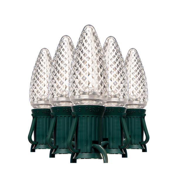 100ft C9 Magnetic Christmas Light Strand, Designed & Patented by LiteNetics, 100 Sockets per Strand, Shatterproof Warm White LED Bulbs for Holidays, Events, Patio, etc. Green Strand