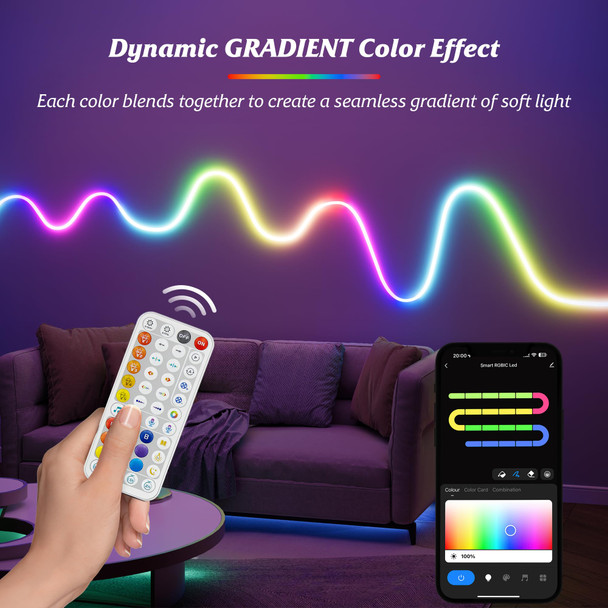 RGB+IC Neon Rope Lights, 16.4ft WiFi Gradient LED Strip Lights with Remote, Music Sync, Waterproof Flexible Smart Led Lights for Bedroom, Works with Alexa, Indoor Outdoor Christmas Decor