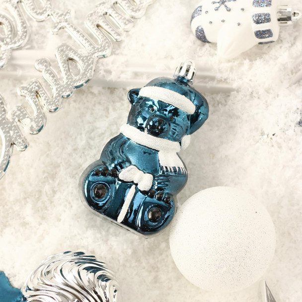 GAOMON 70ct Christmas Ball Ornaments Set, 68 Pcs Shatterproof Blue & Silver Tree Hanging Ornaments and Merry Christmas Sign & Top Tree Toppers, Xmas Indoor Outdoor Party Home Decor