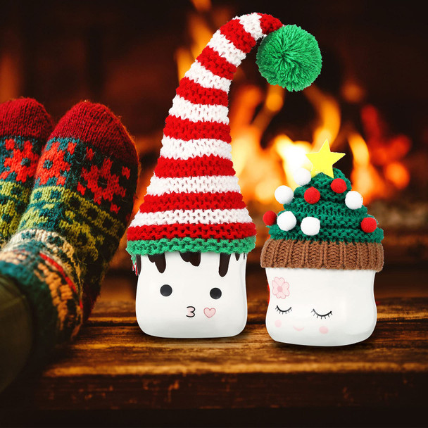 6 Pieces Christmas Marshmallow Mug Hat Crochet Christmas Mug Hat Marshmallow Mug Toppers Christmas Mug Topper Display for Mug Christmas Winter Tray Decor, Mug Not Included (Assorted Style)