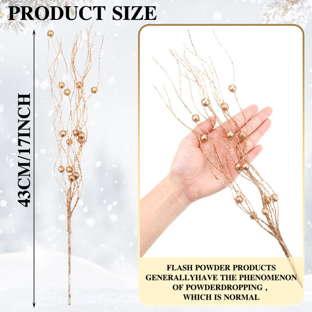 Giegxin 16 Pack Christmas Picks and Sprays, 17 Inches Christmas Berry Stem Branches for Christmas Tree Filler Decorations, Xmas Glittery Twigs Ornaments for Holiday Winter Decor(Rose Gold)