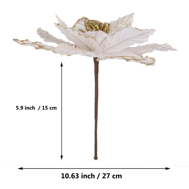 GL-Turelifes 10.7’’ Large Glitter Christmas Flowers 6 Pcs Artificial Poinsettia Flower Ornaments Fold Floral for Christmas Tree Decorations Xmas Tree Year Wedding Centerpiece (Cream White)