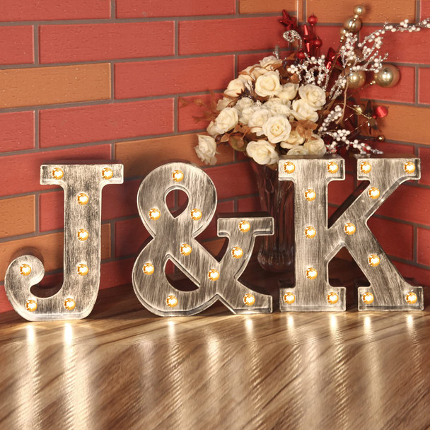 Brushed silver gray LED letters Lights Light Up letters Sign for Night Light Wedding/Birthday Party Battery Powered Christmas Lamp Home Bar Decoration -Y