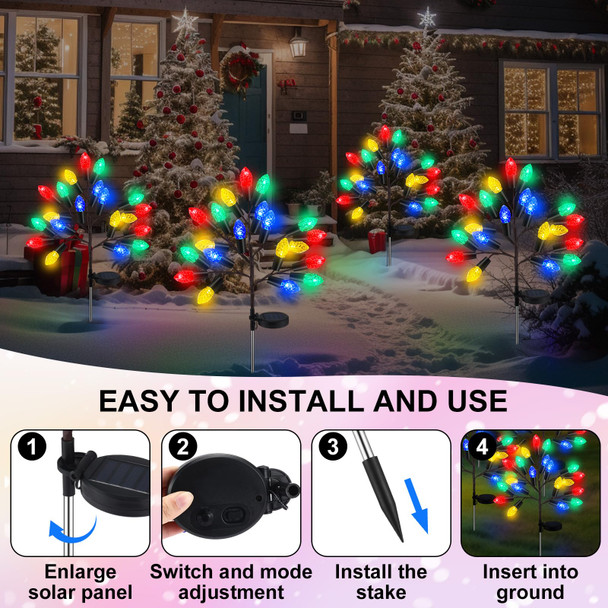 2 Pcs Christmas Decorations Outdoor Solar Pathway Lights 28 Christmas Stake Light Yard Lawn Outside Waterproof 8 Modes 40 LEDs Pine Cones Tree Lights for Walkway Path Garden Patio Decor