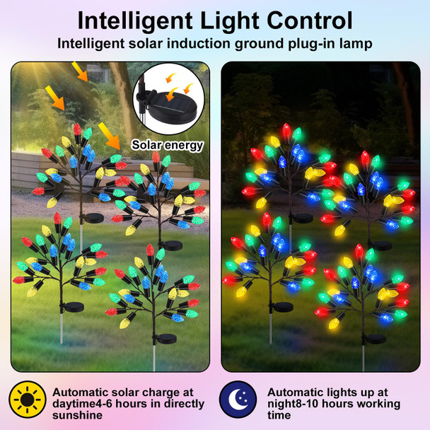 2 Pcs Christmas Decorations Outdoor Solar Pathway Lights 28 Christmas Stake Light Yard Lawn Outside Waterproof 8 Modes 40 LEDs Pine Cones Tree Lights for Walkway Path Garden Patio Decor