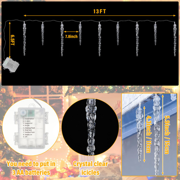 20ft Icicle Christmas Lights for Christmas Tree 20 Tube Dropping Lights Waterproof Meteor Shower Lights Shower Rain Indoor Lights for Tree Christmas Decorations Window Indoor Outdoor Party