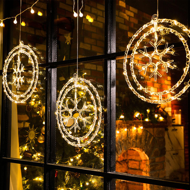 6 Pcs 12 Inch Solar Christmas Outdoor Light Decoration Christmas Window Lights Hanging Snowflake Outdoor Solar LED Hanging Lights 42 LED with 8 Flicker Modes for Xmas Tree Indoor Decor
