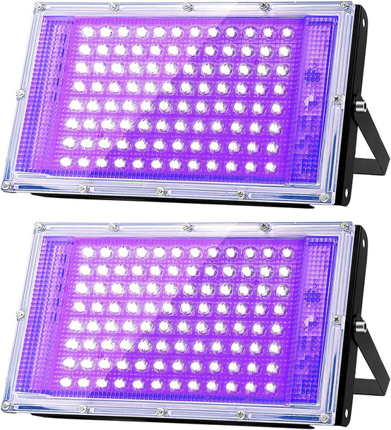 100W LED UV Black Light, Powerful UV Spotlight, IP66, 395nm UV Lamp for Christmas, Halloween Glow Party(2 Packs)