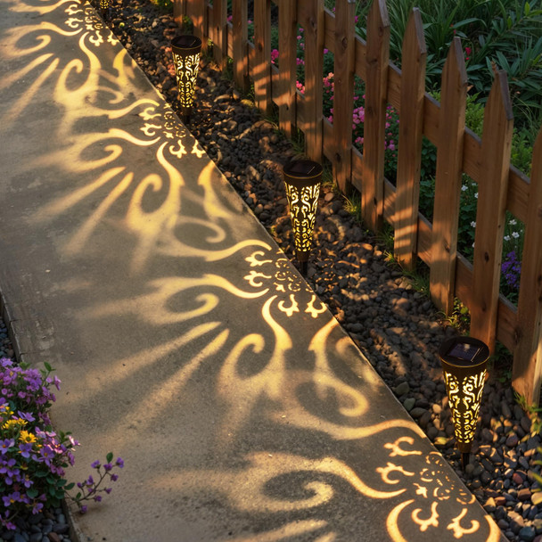 Go2garden 6Pcs Solar Lights Outdoor Decorative Conical Garden Stakes for Patio, Yard, Lawn, Pathway Decor Landscape Lighting Mothers' Day Garden s(Black)