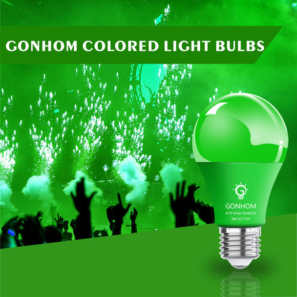 A19 LED Green Light Bulb, 9W Equivalent to 100W, Dimmable, E26 Base, 20000Hrs, for Party Decoration, Holiday Lighting, Halloween Light Bulbs, 2 Pack