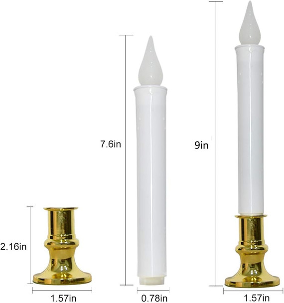 GOOTHY Christmas Window Candles Lights, Automatic Timer LED Flickering Candles Lights with Gold Base (6/18 Hour Timer), 9'' LED Battery Operated Candles for Indoor Table Party Decor- Set of 4