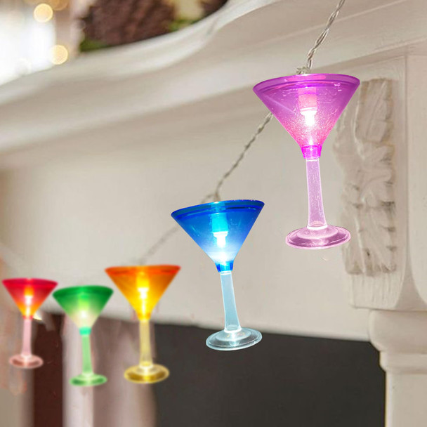 Cocktail Glass Strings Lights, Summer Theme Outdoor Decoration Lights with 10 Colorful Margarita Lights, Plug in Beverage Cups Fairy String Lights for Bar Patio Garden Beach Wedding Christmas Party