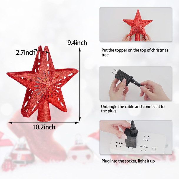 Christmas Tree Topper Lighted with 6 Projected Patterns -Christmas Star Tree Topper Built-Led Rotating Lights -3D Glitter Dynamic Projector for Indoor Xmas Year Holiday Party Decorations