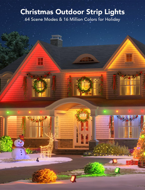 Govee Outdoor LED Strip Lights Waterproof, Connected 2 Rolls of 32.8ft(65.6ft) RGBIC Outdoor Lights, Splitter Connector, Christmas Decor, Work with Alexa, Outdoor Strip Lights for Roof, Christmas