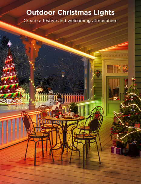 Govee Outdoor LED Strip Lights Waterproof, Connected 2 Rolls of 32.8ft(65.6ft) RGBIC Outdoor Lights, Splitter Connector, Christmas Decor, Work with Alexa, Outdoor Strip Lights for Roof, Christmas