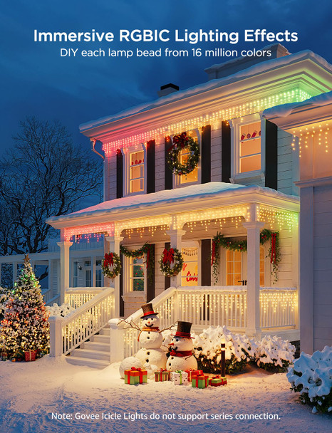 Govee Icicle Lights, Smart RGBIC Christmas Icicle Lights for Outside, 66ft with 800 LEDs Icicle Christmas Lights Outdoor, IP65 Waterproof, Music Sync, Voice Control, 78+ Scene Modes for Holiday Decor