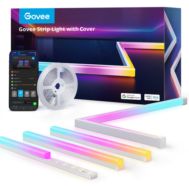 Govee RGBIC LED Strip Lights 16.4ft with Covers, Smart LED Lights for Bedroom Work with Alexa and Google Assistant, LED Diffuser Channel with LED Christmas Lights, Skirting Lines, Studio, Cabinet