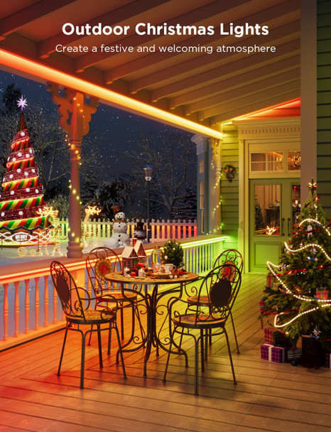 Govee Outdoor LED Strip Lights RGBIC with Warm and Cold White, 65.6ft 2.4G WiFi Christmas Lights Outdoor, IP65 Waterproof, Work with Alexa, Smart Lights for Tree, Yard, Christmas Decorations