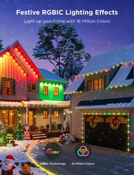 Govee Outdoor Dots String Lights, Connected 2 Ropes of 50ft(100ft) Christmas Lights Outdoor, 90 Smart RGBIC LED Lights, 65 Scene Modes, IP65 Waterproof for Christmas Decor, Works with Alexa, Matter