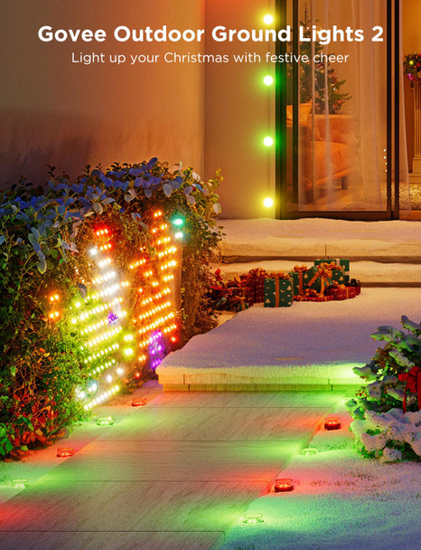 Govee Outdoor Ground Lights 2, 50ft Outdoor Lights for Christmas, 15 Pack RGBIC Pathway Lights with 100LM Warm White, IP67 Waterproof for Patio, 63 Scene Modes, Works with Alexa, Google Assistant